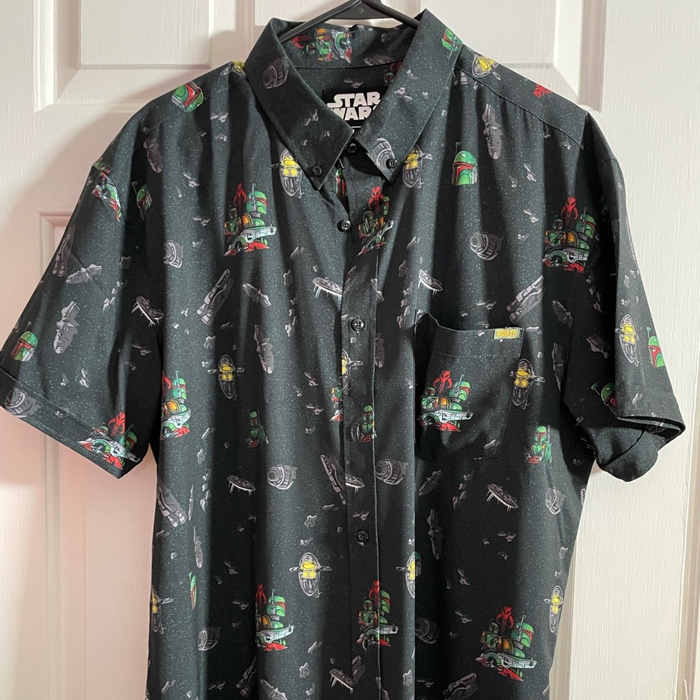 Men's X Large (XL) Star Wars RSVLTS Boba Fett All Over button down shirt.